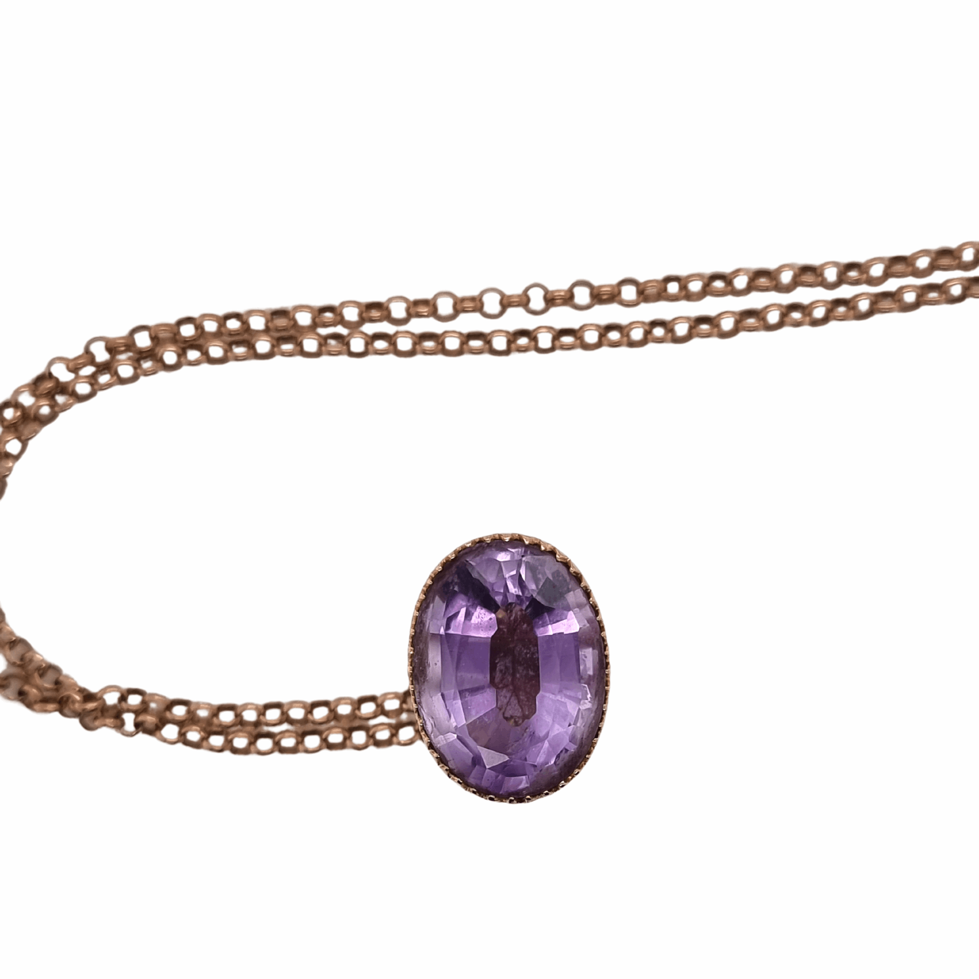 9ct Rose Gold Amethyst Fob Necklace
