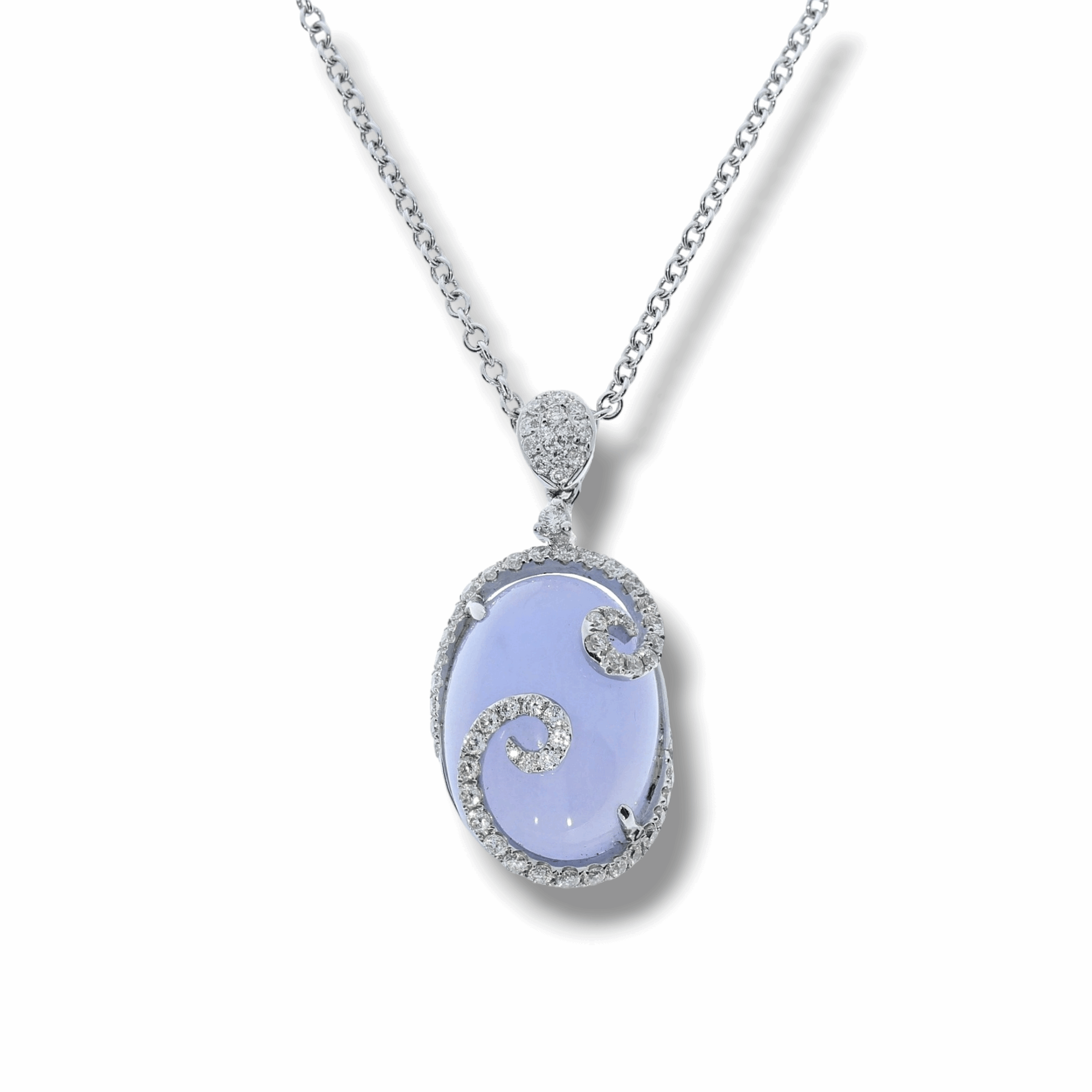 Blue Lace Chalcedony & Diamond Pendant