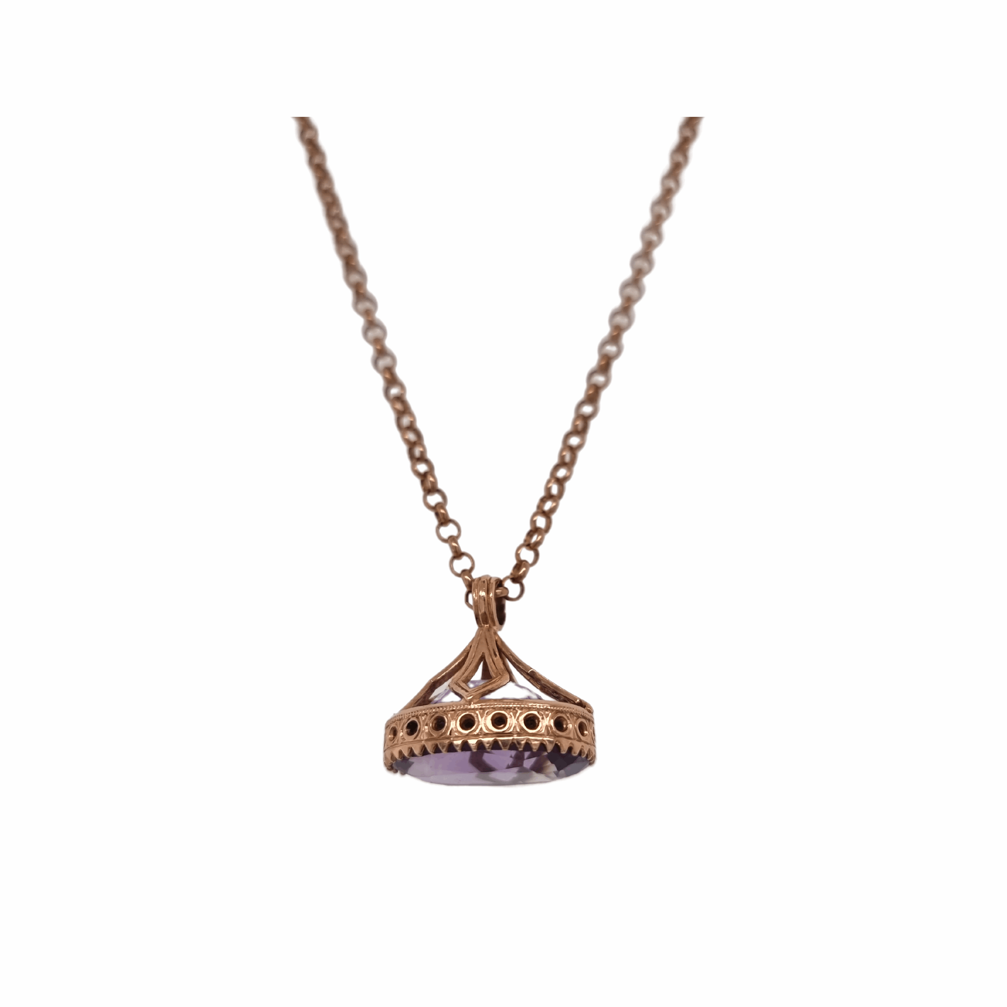 9ct Rose Gold Amethyst Fob Necklace