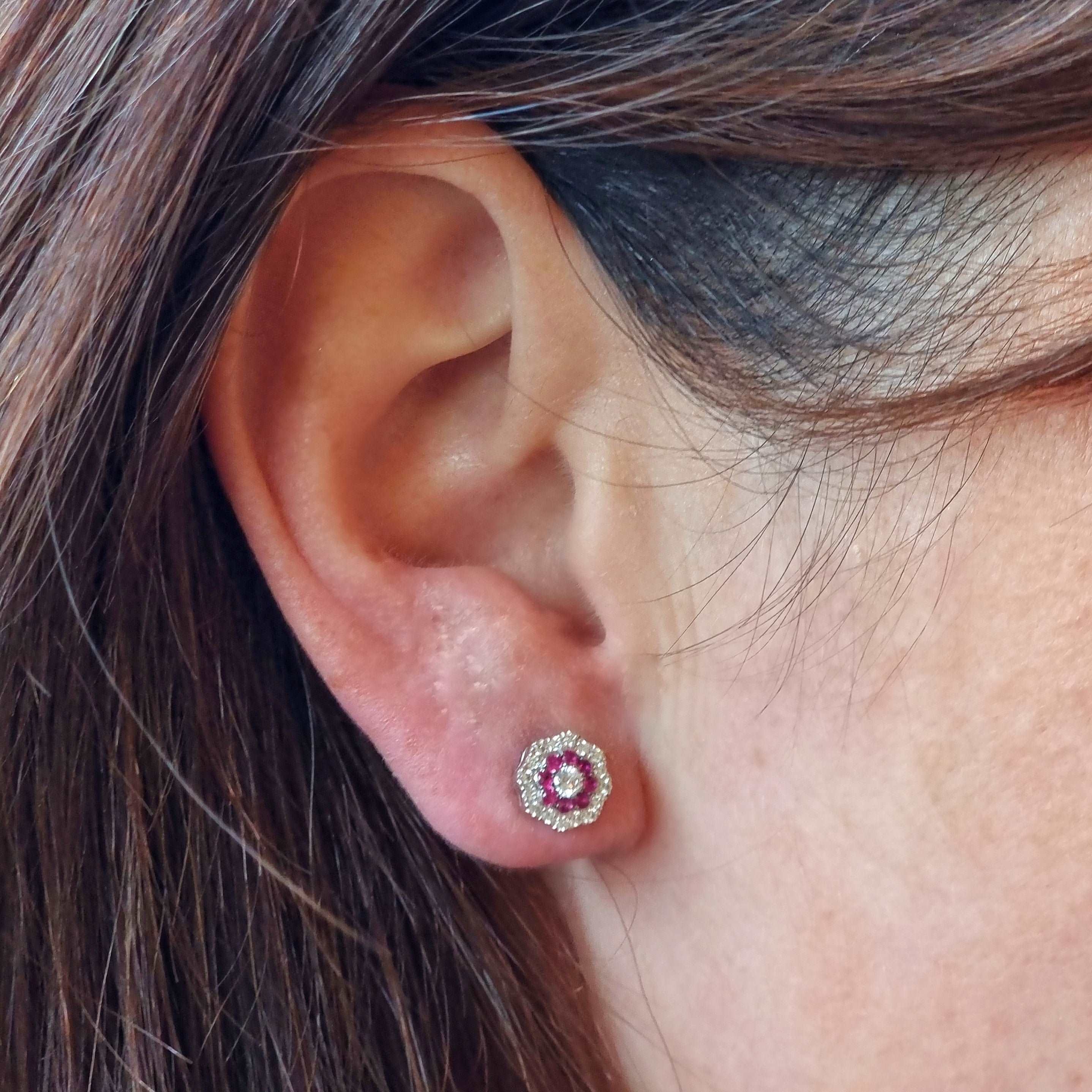 Ruby & Diamond Cluster Earring