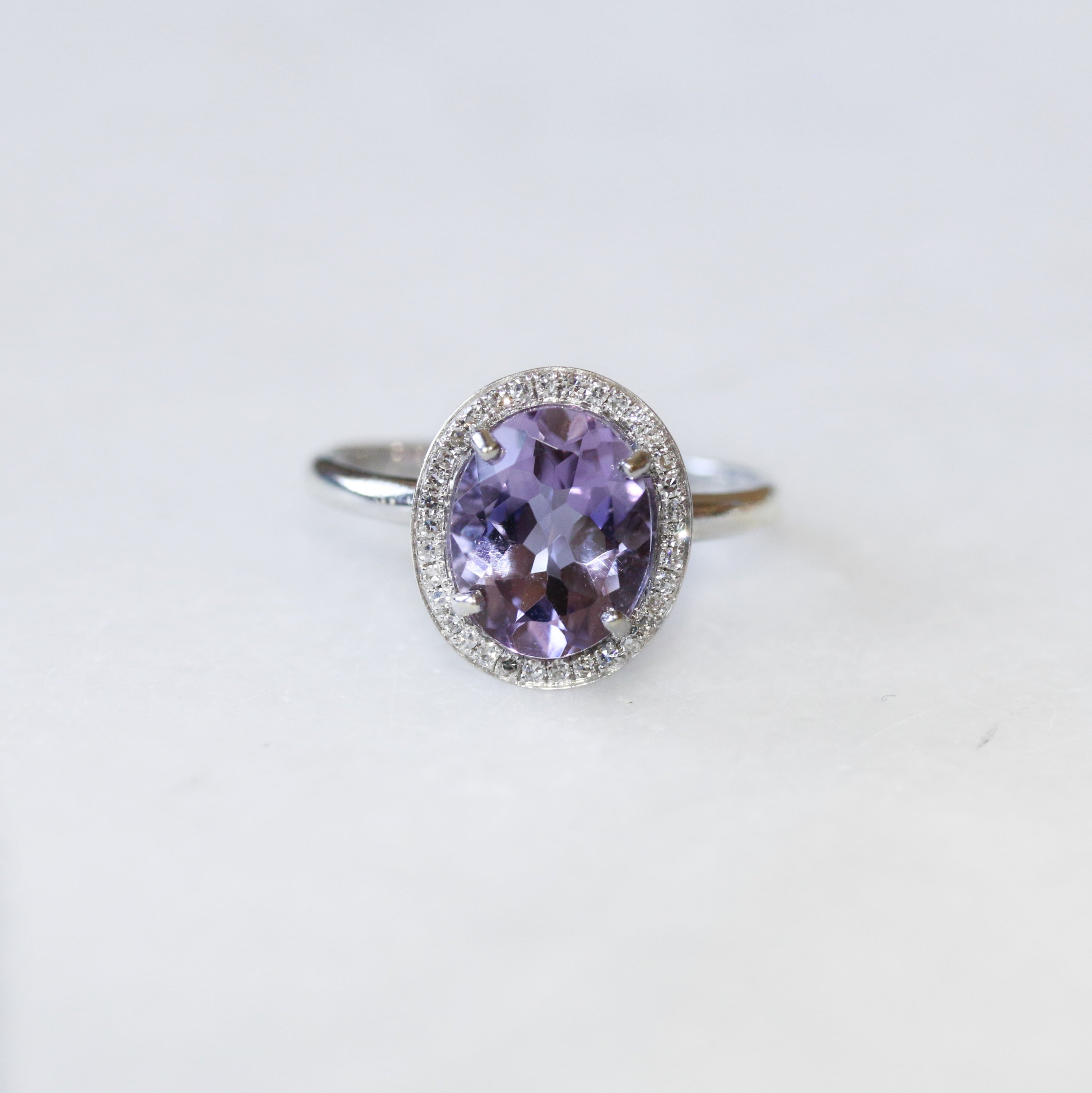 9ct White Gold Amethyst & Diamond Dress Ring – Powells Jewellery