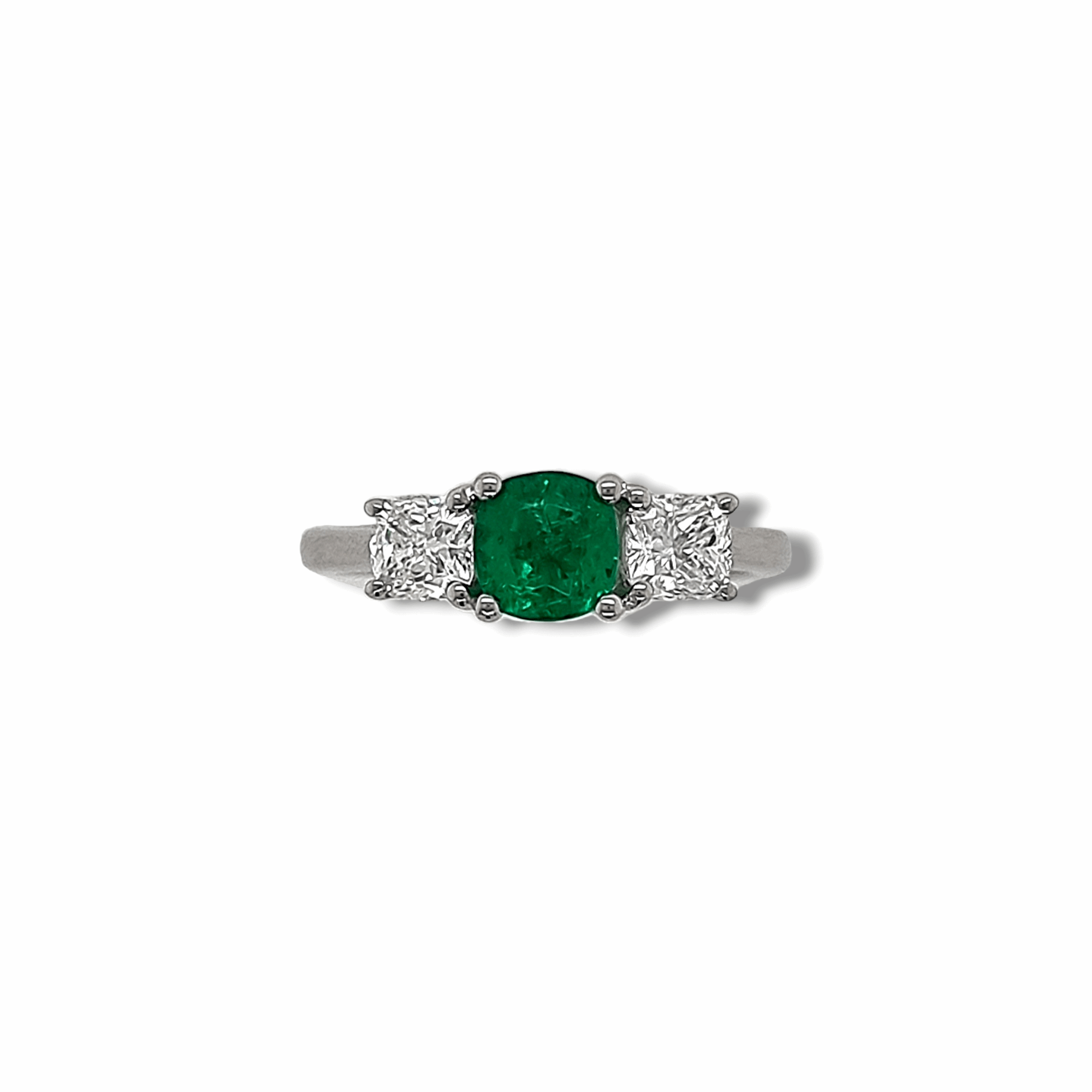 Platinum 3 Stone Diamond & Emerald Ring