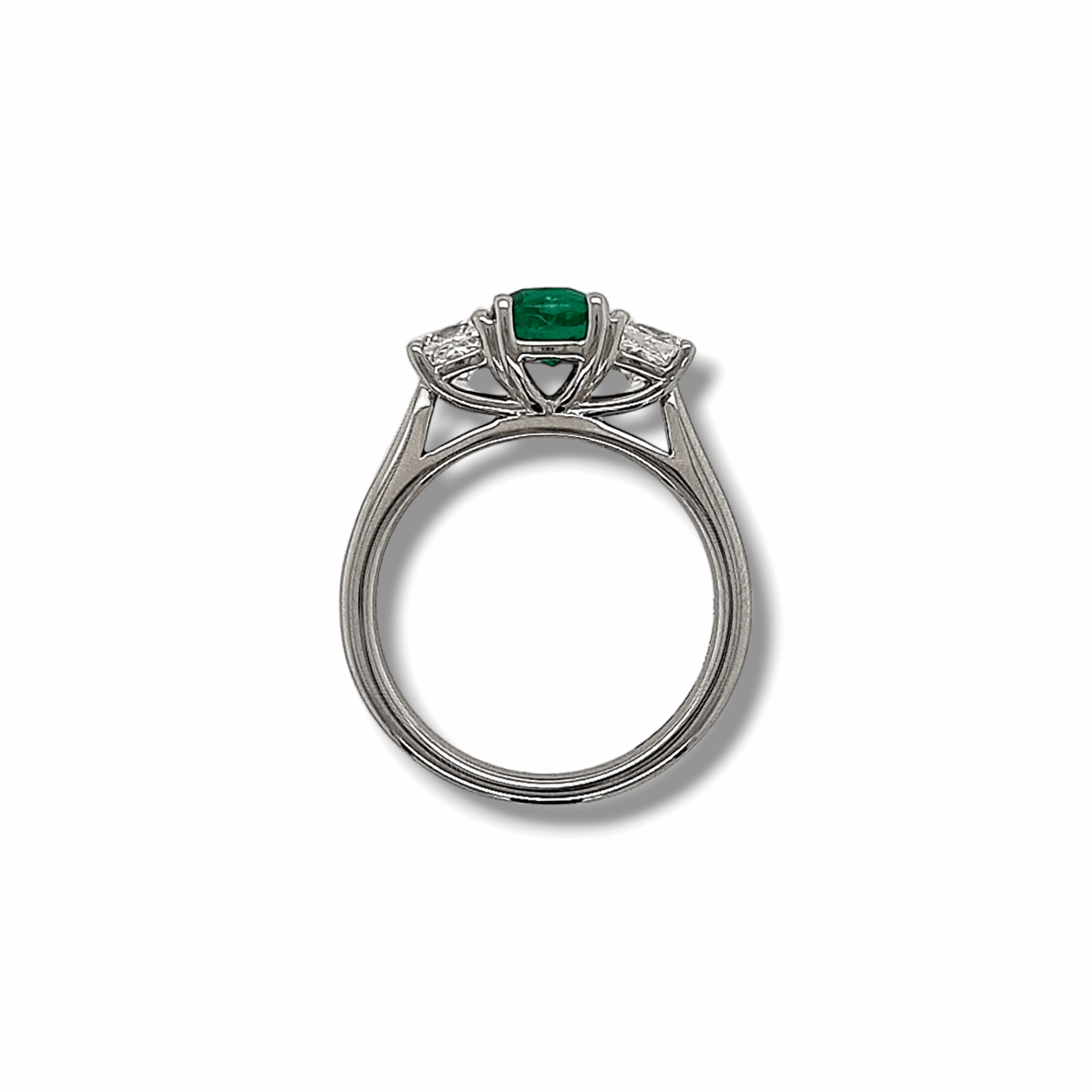 Platinum 3 Stone Diamond & Emerald Ring