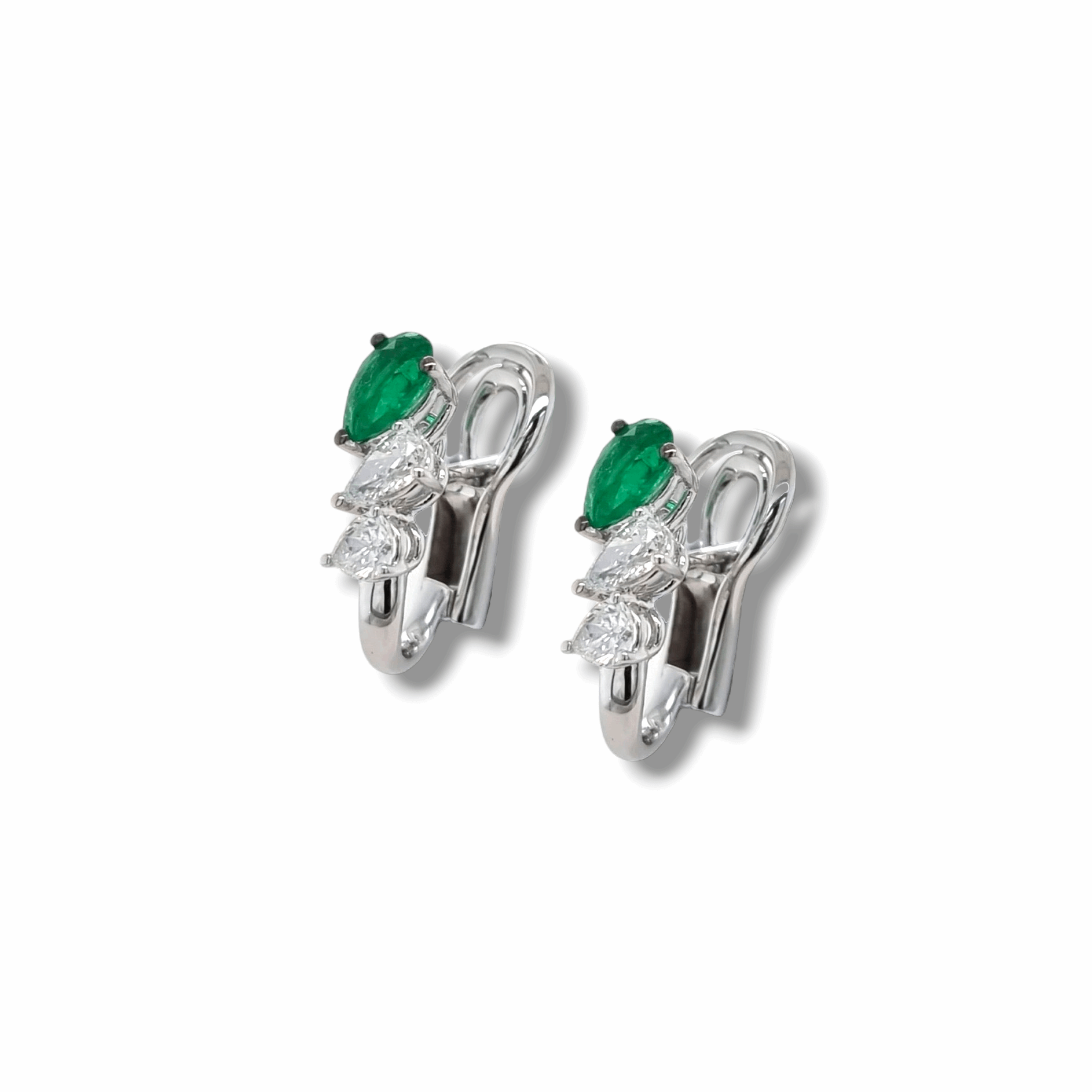 18ct White Gold Diamond & Emerald Earrings