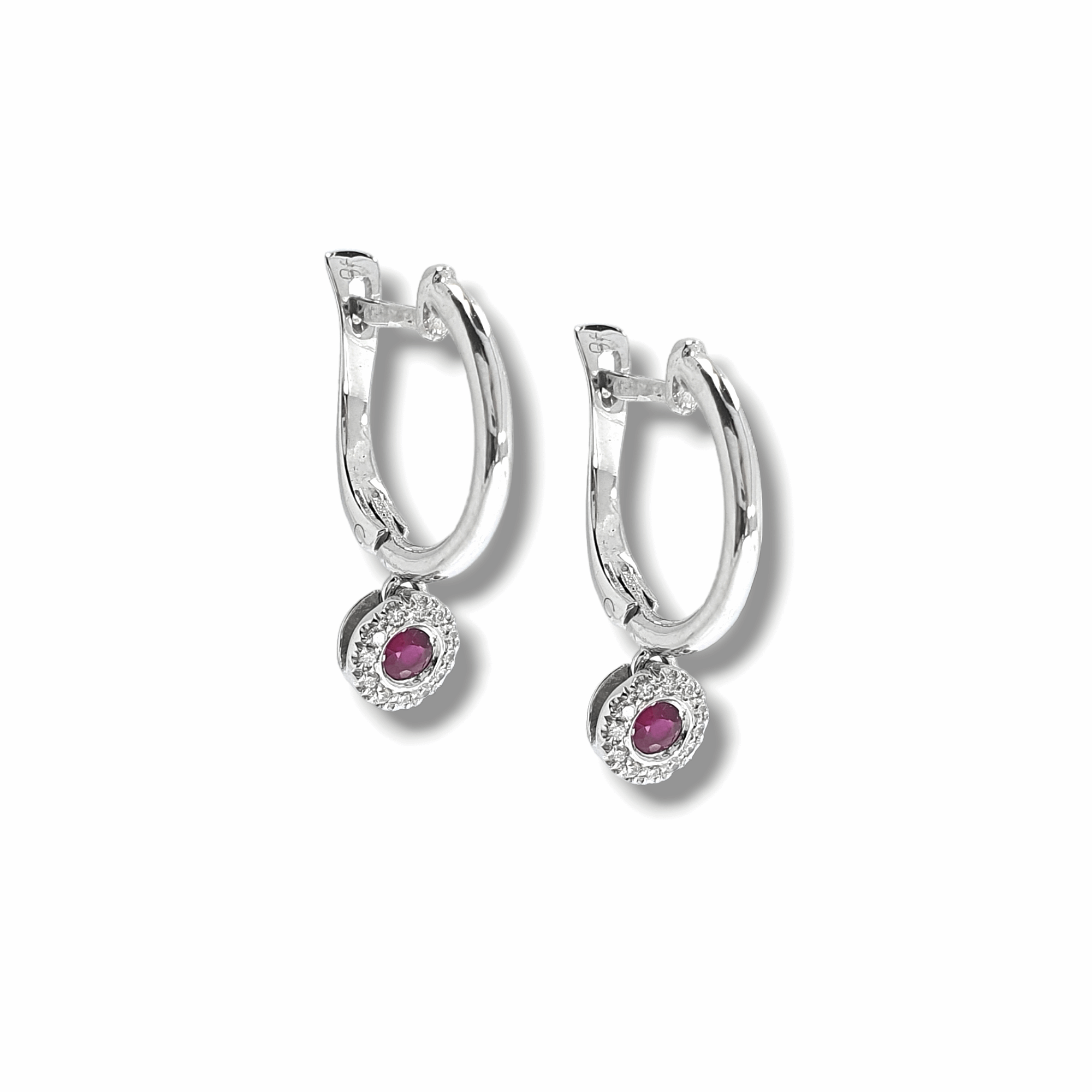 Ruby & Diamond Cluster Drop Earrings