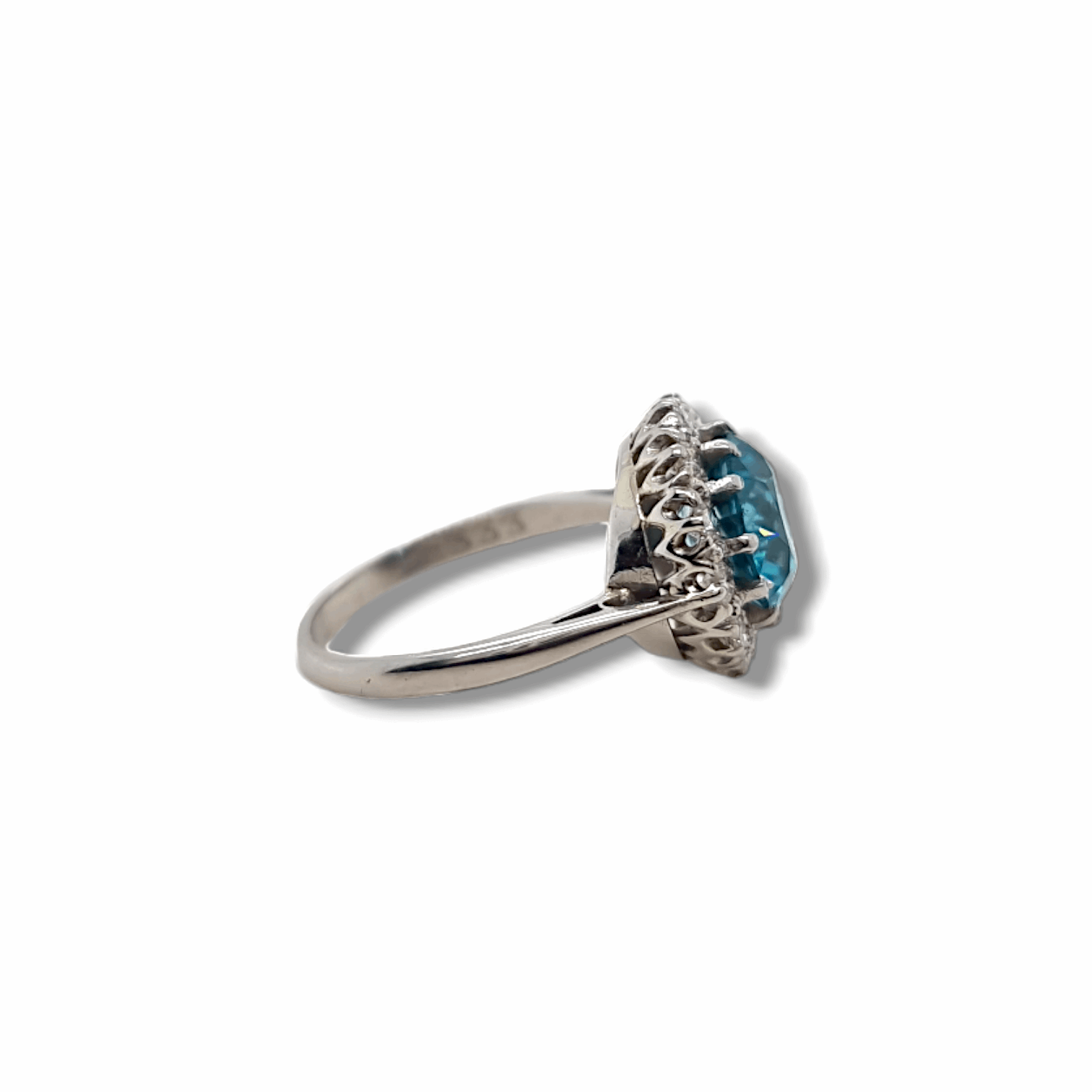 Blue Zircon & Diamond Cluster Ring