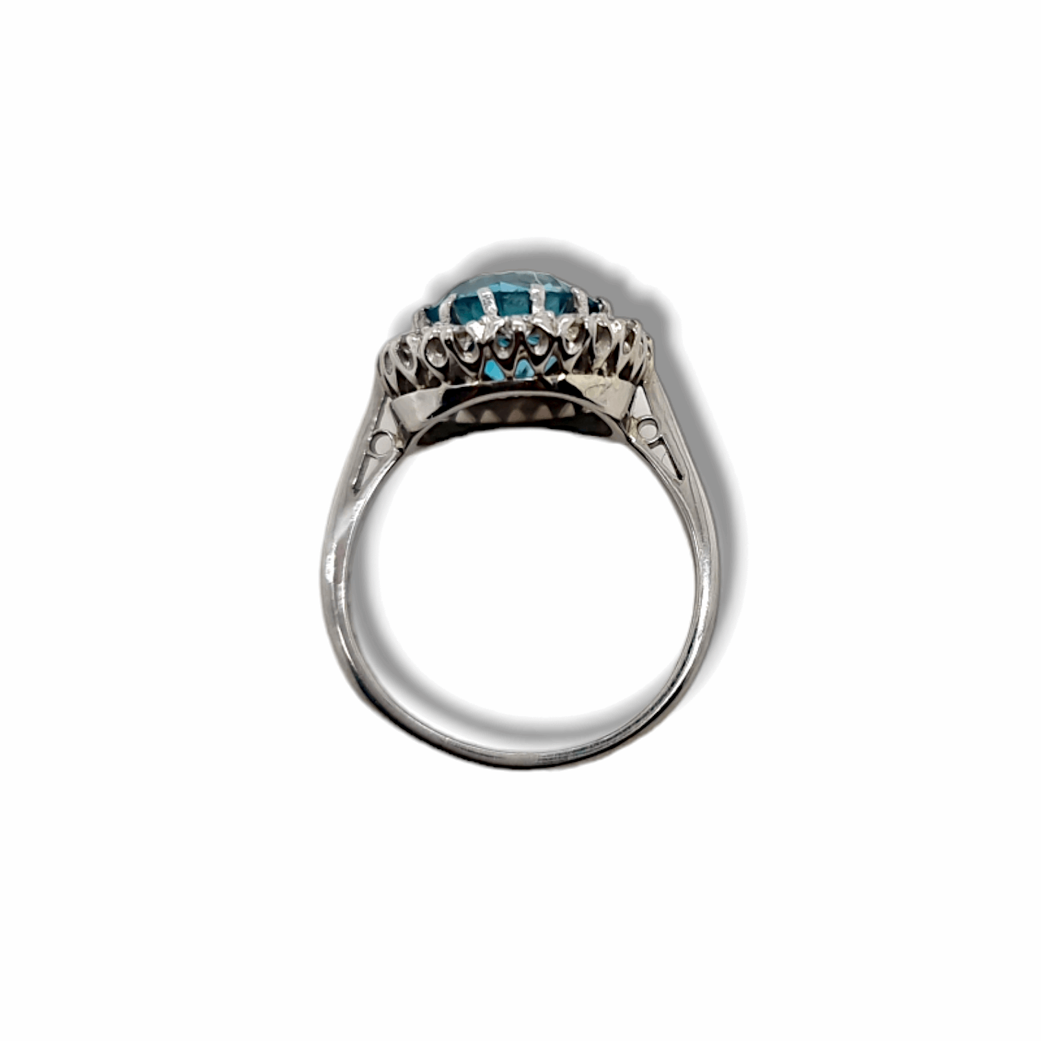 Blue Zircon & Diamond Cluster Ring