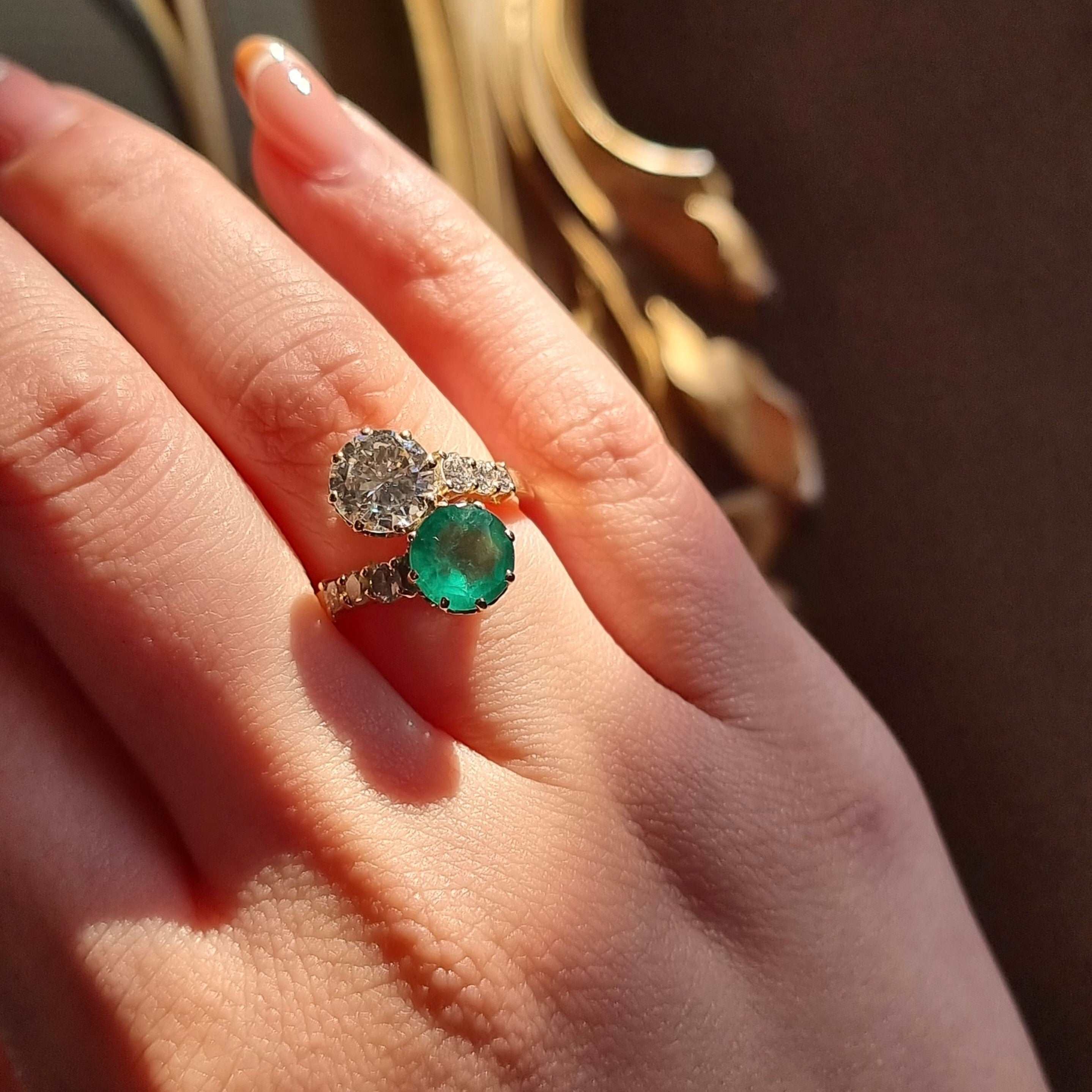 Emerald Diamond Toi et Moi Ring Powells Jewellery