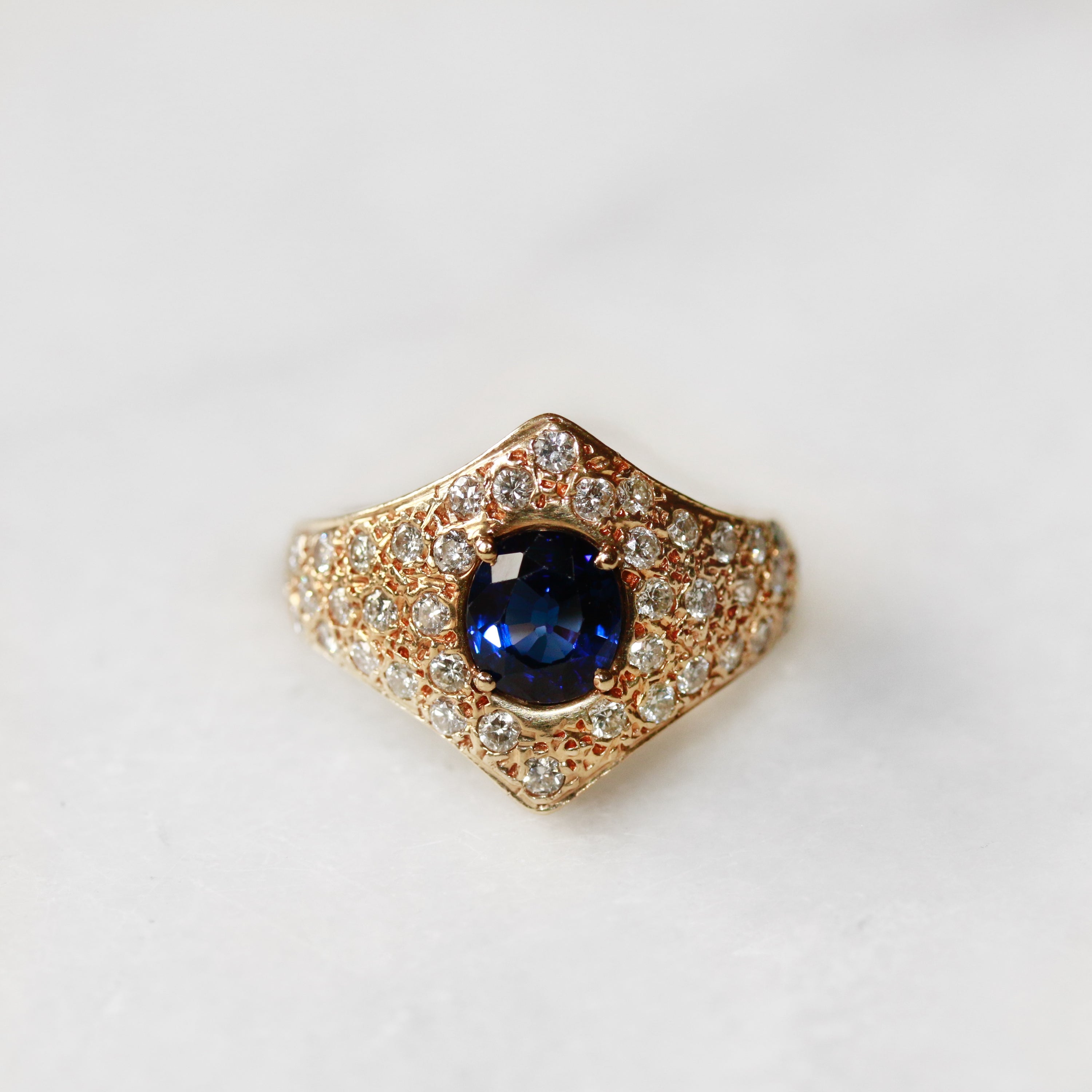 14ct Yellow Gold Sapphire & Diamond Dress Ring  Powells Jewellery